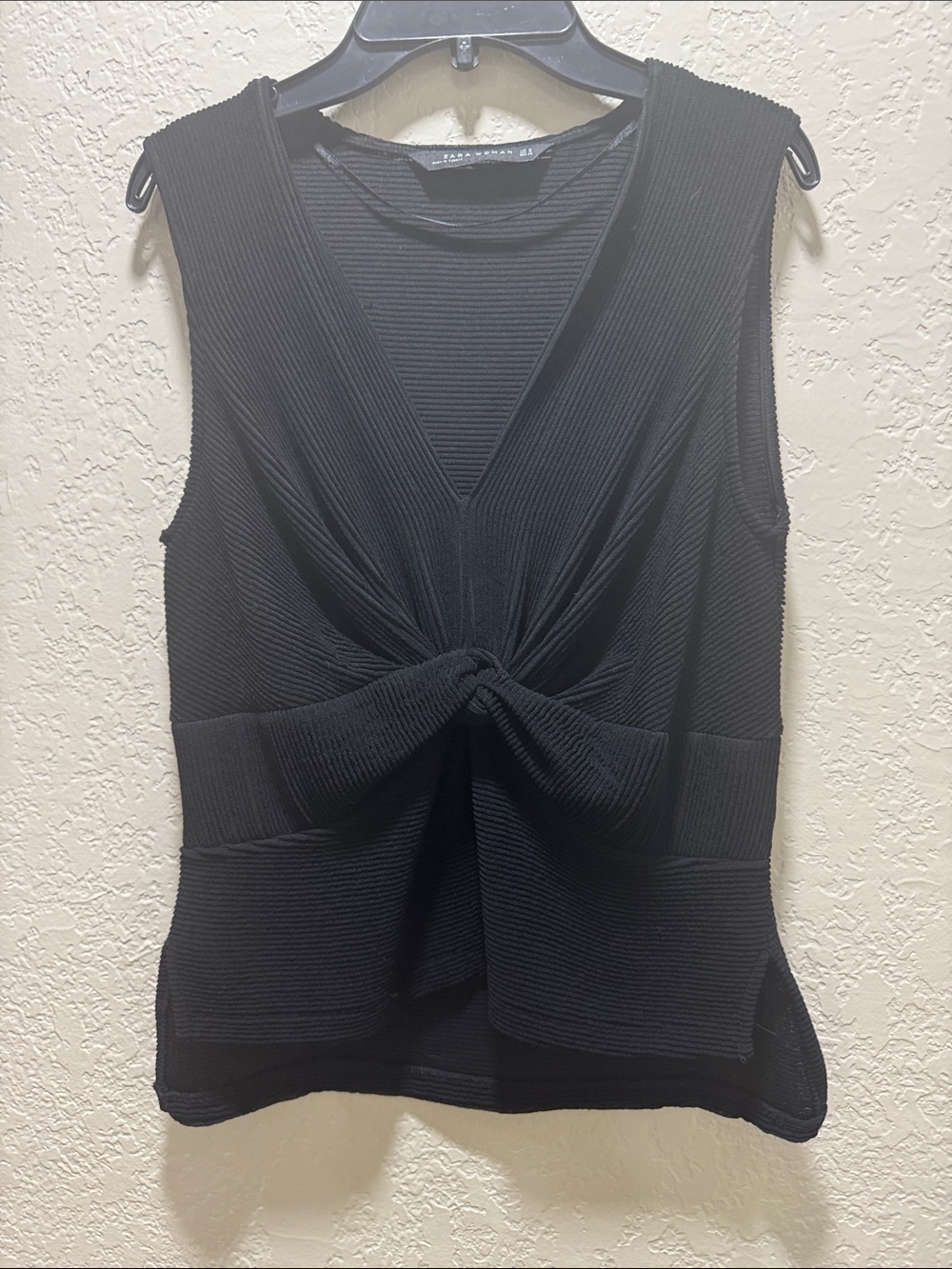 Zara Black Ribbed Twist-Front Sleeveless Camisole Top